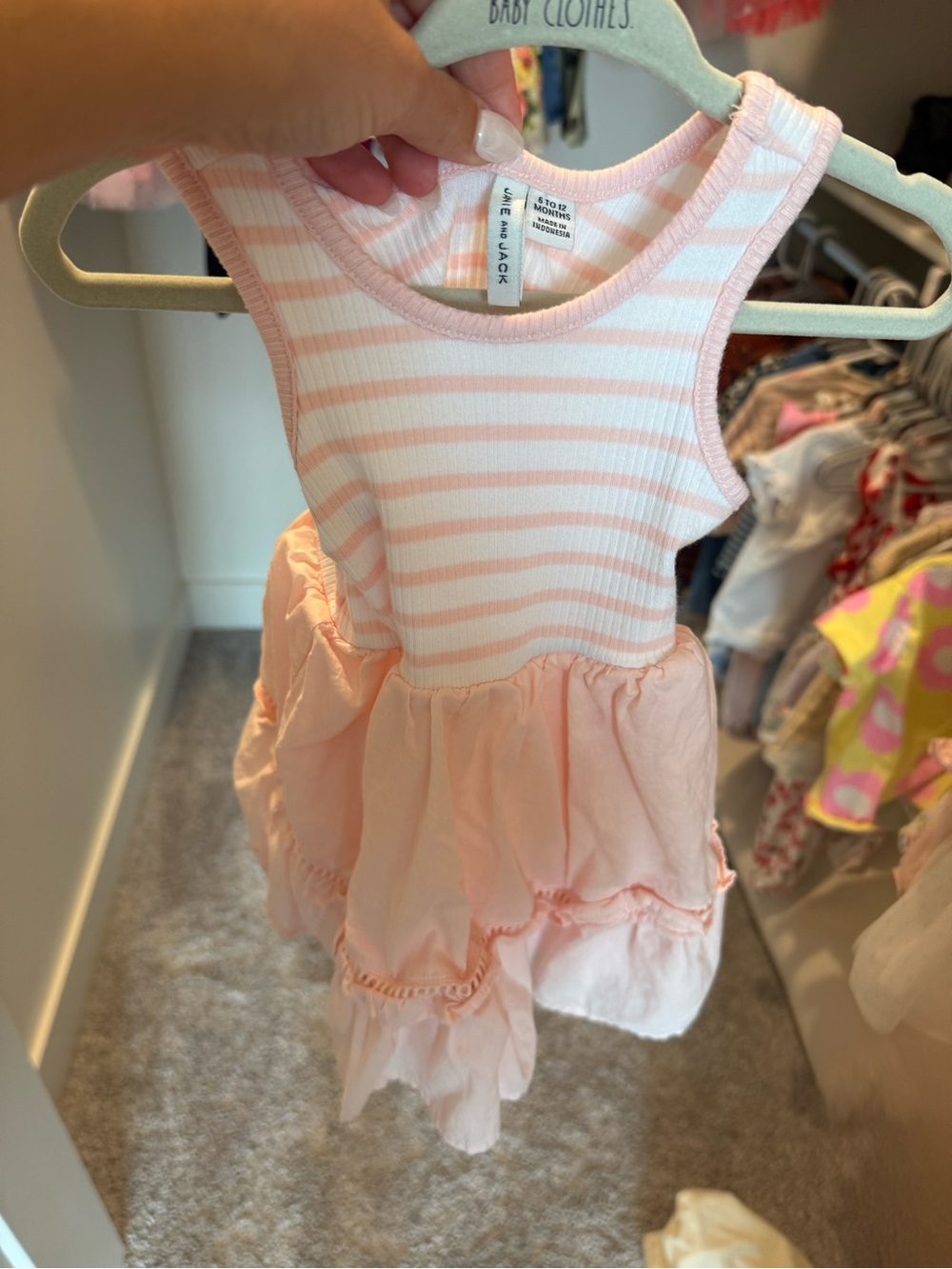 Janie and jack Pink Striped Tank Ruffle Dress worn once